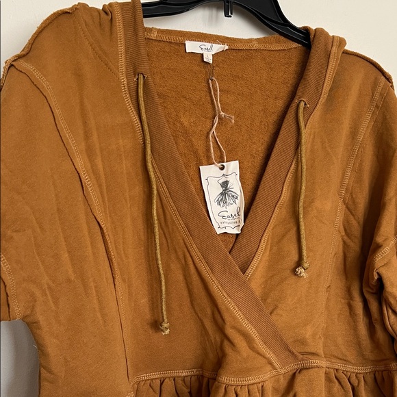 Easel Tan Peplum Hoodie Sweatshirt - Picture 3 of 9